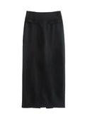 Women Casual Straight Skirts 2023 Casual Solid Back Zipper Female Elegant Street Mid-Calf Skirt Clothing-Outfit