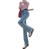 Woherb Leg Jeans Female High Waist Hang Sense Fall 2024 New Niche Design Feel Loose Straight Tube Pants-Outfit