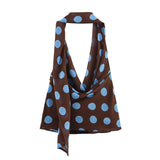 New Thin Scarf Wave Dot Hanging Neck Top Asymmetric Dress Set Women 3756352