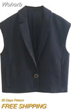 2023 Summer Women Solid Vests Coats Casual Sleeveless Single Button Female Elegant Street Waistcoat Vest Clothing-Outfit