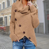 Turtleneck Knitted Sweaters Autumn Winter Solid Irregular Hem Long Sleeve Pullover Jumper Fashion Button Loose