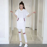 Summer Plus Size Do Exercise Women Sets Black and White Color T Shirt and Pants Female