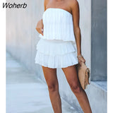 Fashion Women Summer Elegant Off Shoulder Layered Ruffle Romper Lady Solid Sleeveless Casual Playsuit-Outfit
