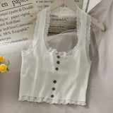 Lace tank corset top women halter neck sweater vest clothes sweet kawaii girly sleeveless vest summer single-breasted crop