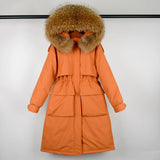 Large Natural Raccoon Fur Hooded Long Down Coat Women Winter 90% Duck Down Parkas Female Thickness Sash Tie Up Jackets-Outfit