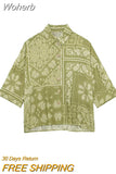 2023 Women Summer Shirts Blouses Tops Vintage Print Loose 3/4 Sleeve Female Elegant Street Top Clothing-Outfit