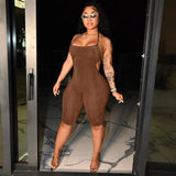 Ribbed Solid Slip Backless Sleeveless Bodycon V Neck Playsuit 2022 Sexy Slim Elegant Outfit Y2K Clothing