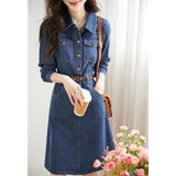 Woherb Joker Show Thin Denim Dress Female 2024 Summer New Casual Pocket Closed Waist Skirt-Outfit