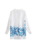 2023 Summer Women Vintage Shirts Blouses Tops Print Loose Long Sleeve Satin Female Fashion Street Top Smock Clothing-Outfit