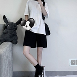Women Black Ulzzang Trendy Ins New Arrival Summer All-match Simple Feminine Couple Unisex Leisure Trouser Popular Student-Outfit