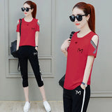 New Loose Plus Size Women Sets Short Sleeve T Shirt And Pants Female