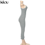 Kliou strap backless sexy bodycon midi long dress new women high waist cotton striped dresses elegant fashion party