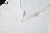 Kliou Cotton Sleeveless V-Neck Women Dress Elastic Fitness Fashion Solid White Skinny Bodycon Mini Dresses Streetwear