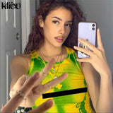 Kliou Body Print Women Tank Tops Hipster Sexy High Street Midnight Wear Clothing Sleeveless O-Neck Hot Female Party