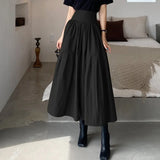 Fashion Women High Waist Skirt Pleated A-line Swing Party Skirt 2022 Summer Casual Loose Holiday Zipper Solid Midi