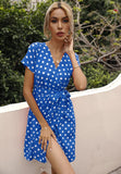 Women's Wear Station Summer Wave Dot Sexy V-Neck Short-Sleeved Dress-Outfit