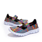 Mesh Woven Flat Shoes Casual Slip on Breathable Soft Platform Summer Sneakers Fashion Light Weight Elastic Trainer