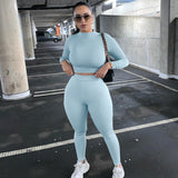 Woherb And Winter New Women's Casual Two-Piece Slim Long Sleeve Sports Suit-Outfit