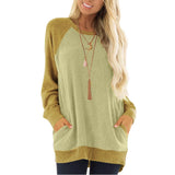 / Winter 2023 Round Collar Color Pocket Hoodie Sweatshirt Long-Sleeved Casual T-Shirt Women-Outfit
