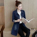Autumn Women Denim Jacket Fashion Plus Size Ripped Female Jean Long Coat Koran Cotton Slim Long Sleeve Blue Outwear