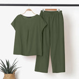 kaftan Women Solid Sets ZANZEA 2022 Casual Short Sleeve Blouses and Pocket Pants Female Loose Cotton Matching Sets