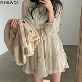 2021 Spring Fenimine Vestidos Women Long Sleeve Elegant Office Lady Basic Wear Floral Print Prairie Chic