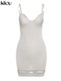Kliou Patchwork Mesh Mini Dress Women Body-Shaping Strapless Solid Camisole Attirewear Sexy Cleavage Sleeveless Club Female