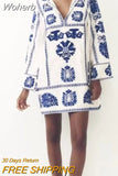 2023 Women Summer Mini Dress Vintage Floral Embroidery V-Neck Long SLeeve Female Elegant Street Loose Dresses Clothing-Outfit