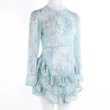 Summer Women Beach Vacation Floral Backless Dress 2021 Long Sleeve O-Neck Print Long Sleeve Round Neck Ruffles