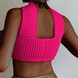 hirigin Summer Knitted Cut Out Sexy Crop Top for Women Strapless Backless Slim Halter Tops Y2K Gothic Elegant