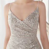 Formal Sequins Strap Slit Mermaid Evening