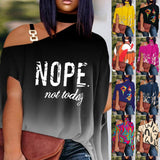 Plus-Size Women's Wear 2023 Summer New Fashion Off-Shoulder Casual Printed T-Shirt-Outfit