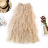 Tutu Tulle Skirt Women Long Maxi Skirt 2019 Spring Summer Korean Black Pink High Waist Pleated Skirt