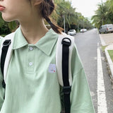 Cute Green Shirt Streetwear Harajuku Cool Japan Embroidery Casual Gothic Tshirt Funny Punk Loose Polo Shirt Tops