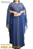 African Dress for Women Kaftan African Clothing Luxury Rhinestone Robe Femme Chiffon Evening Long Dress Africa Clothes-Outfit