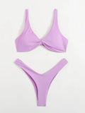 Solid Tie Sexy Bikinis Push Up Bikini 2021 Newest Padded Bra High Leg Bandage Swimsuit Female Swimwear Women