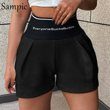 Fashion Korean Style Women Letter Print Sport Casual High Waisted Mini Biker Shorts 2021 Summer Sexy Skinny Black