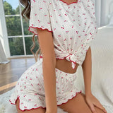 2024 New Round-Neck Wooden Ear Short-Sleeved T-Shirt Print Bag Hip Skirt