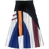 Women Elastic Waist Geometric Printed A-line Skirt Spring Summer Elegant Mid-length High Waist Pleated Skirt QT2023-Outfit