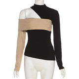Woherb 2023 New Women's Hollow Out Fashion Irregular Sexy Slim Color Show The Figure Knit Top-Outfit