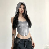 Woherb New Summer Sexy Hot Girl Personality Niche Street Slim Slim Hoodie Hanging Neck Top-Outfit