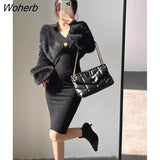 Fashion Knitted Sweaters Women 2022 Winter Solid Loose Elegant Sweater Coat Female Long Sleeve Casual Warm Chic Cardigan-Outfit