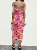 2023 New Women Summer Sheath Dress Fashion Print Slim Off shoulder Pleated Female Elegant Sexy Mid-Calf Dresses Clothing-Outfit