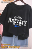 100% Cotton L-5XL T Shirt Plus Size Tshirt Short Sleeve Letter Print Women Top Summer Sweet V Neck Oversized T Shirts-Outfit