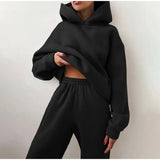 Tracksuit Autumn Plus Fleece Sweatshirts Two Piece Set Casual Oversized Solid Female Sports Hoodie Suit Long Pant