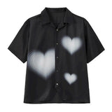Japanese gradient heart Harajuku women blouse short-sleeved shirt cardigan pajamas collar goth Korean summer streetwear