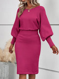 And Winter Knitted Dress Sexy Solid Color Bag Hip Dress Temperament Thin Sweater Knitted Dress