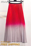 Summer Gradient Color Skirt High-waisted Striped Pleated Skirts Women Casual Midi Long Skirts Streetwear QH1794-Outfit