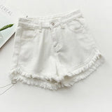 Sexy Tassel Women Denim Shorts Fashion Summer Slim Korean Chic Girl Ankle-Length Pants Black Jeans Washed Street Wear