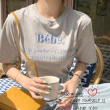 Woherb Korean Chic Summer New Embroidery Stereo Letter Casual Simple Age Reduction Round Collar Short Sleeve Versatile T-Shirt-Outfit